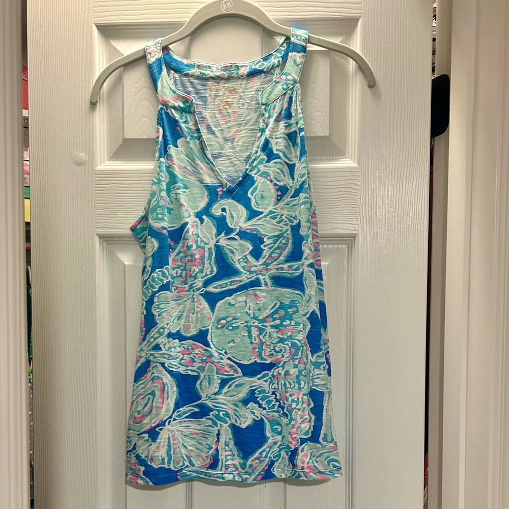 Lilly Pulitzer Blue and Pink Patterned Halter Style Top